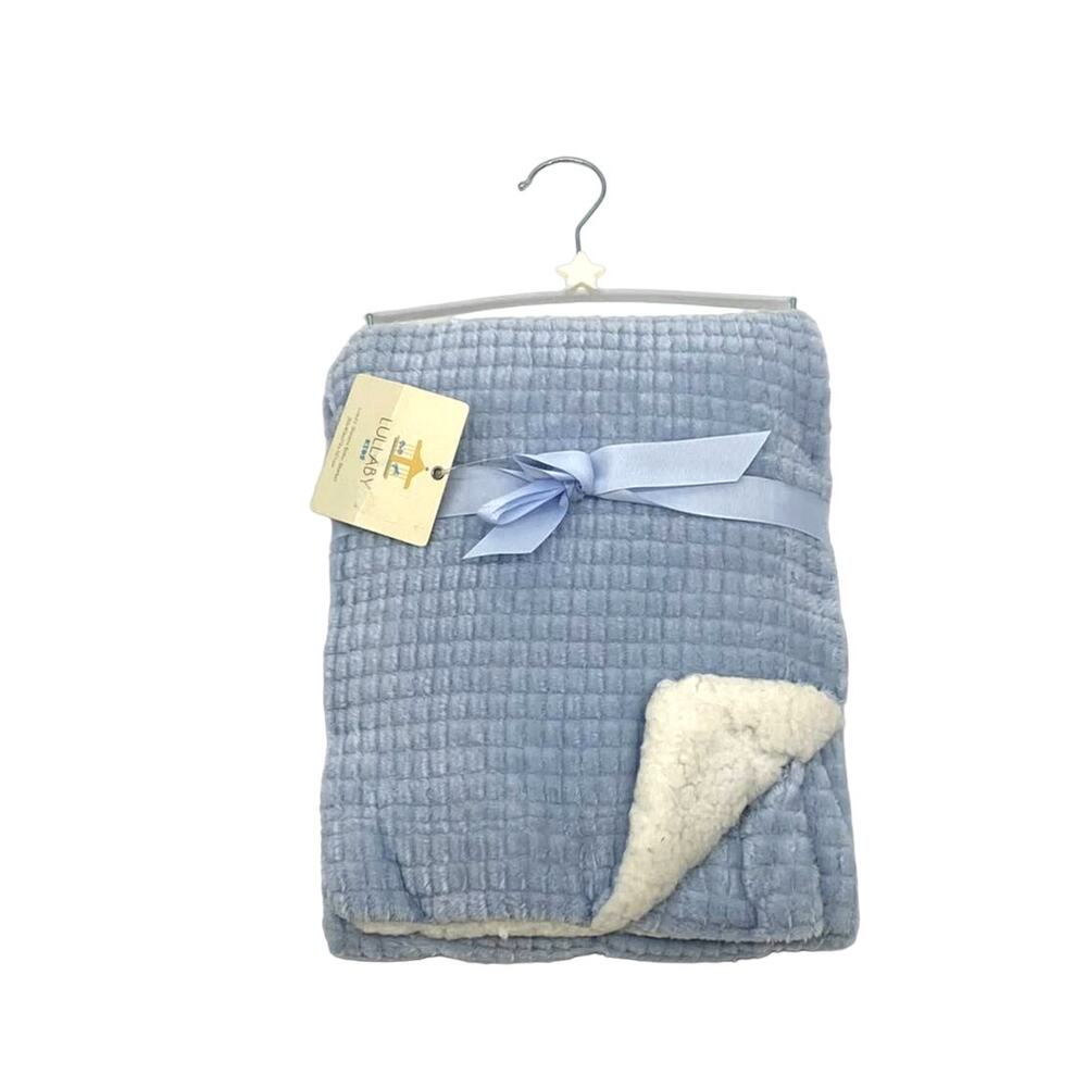 Lullaby Kids Luxury Sherpa Baby Blanket 30x40" NWT Babu blue/white